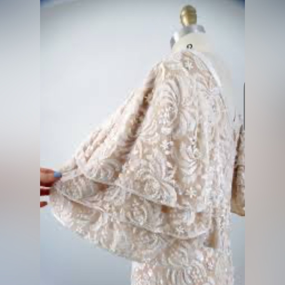 VTG Nude Beige Lace Pearl Beaded Dress- UPDATED PHOTOS w MEASUREMENTS - Picture 11 of 16